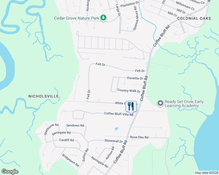 map of restaurants, bars, coffee shops, grocery stores, and more near 138 Country Walk Circle in Savannah