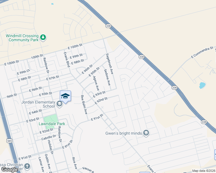 map of restaurants, bars, coffee shops, grocery stores, and more near Evans Boulevard in Odessa