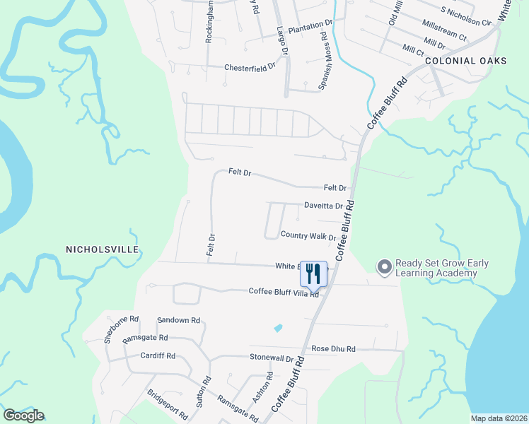 map of restaurants, bars, coffee shops, grocery stores, and more near 138 Country Walk Circle in Savannah