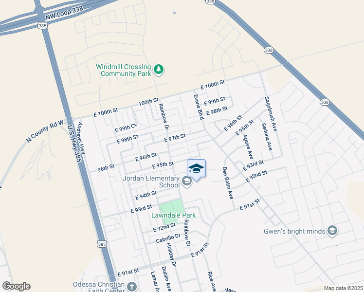 map of restaurants, bars, coffee shops, grocery stores, and more near 613 East 96th Street in Odessa