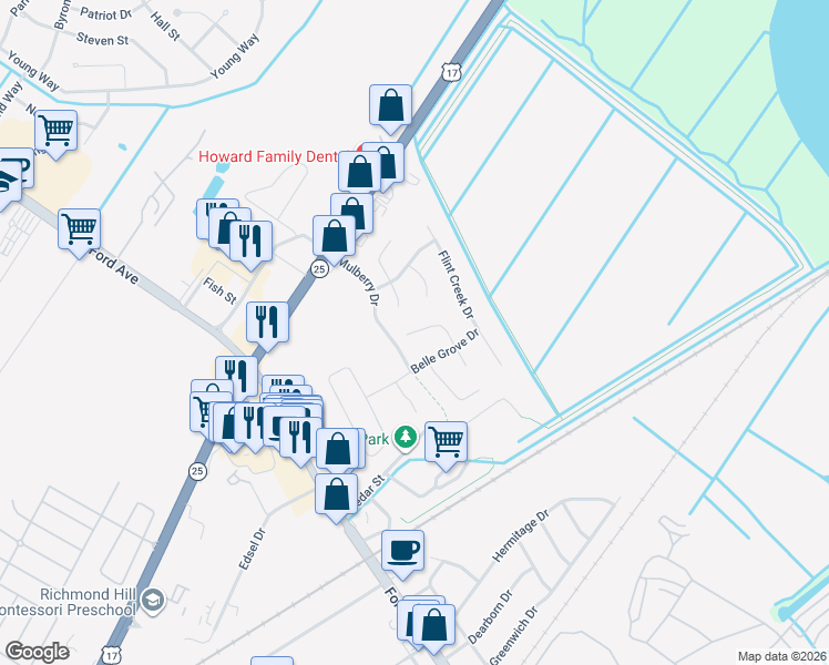 map of restaurants, bars, coffee shops, grocery stores, and more near 120 Arlington Court in Richmond Hill