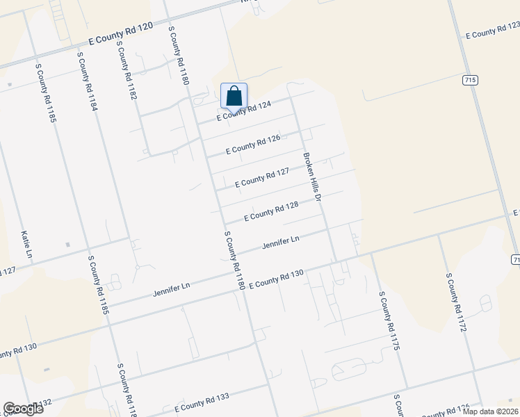 map of restaurants, bars, coffee shops, grocery stores, and more near 1107 East County Road 128 in Midland