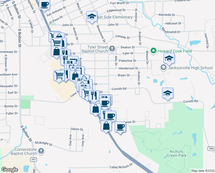map of restaurants, bars, coffee shops, grocery stores, and more near 839 Adams Street in Jacksonville