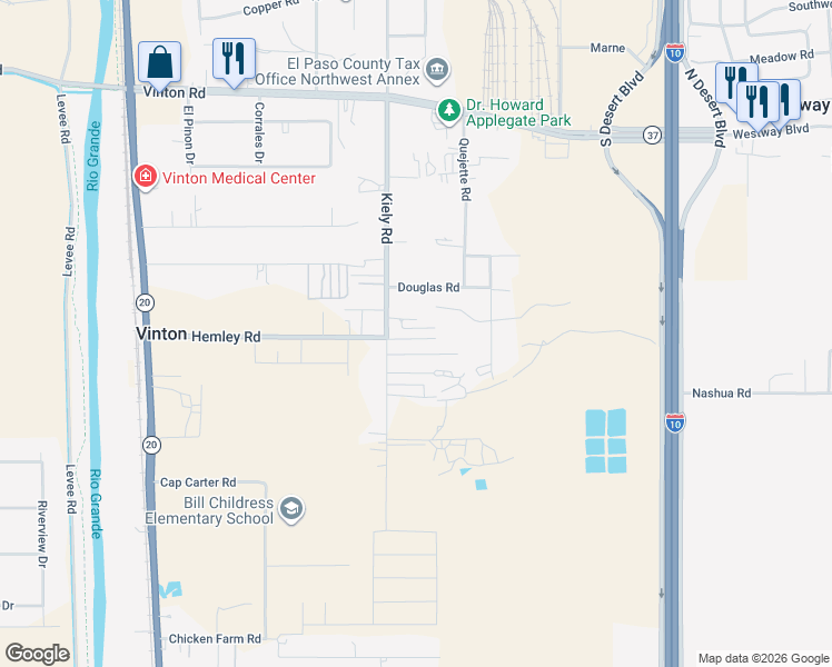 map of restaurants, bars, coffee shops, grocery stores, and more near 7856 Kiely Road in Vinton