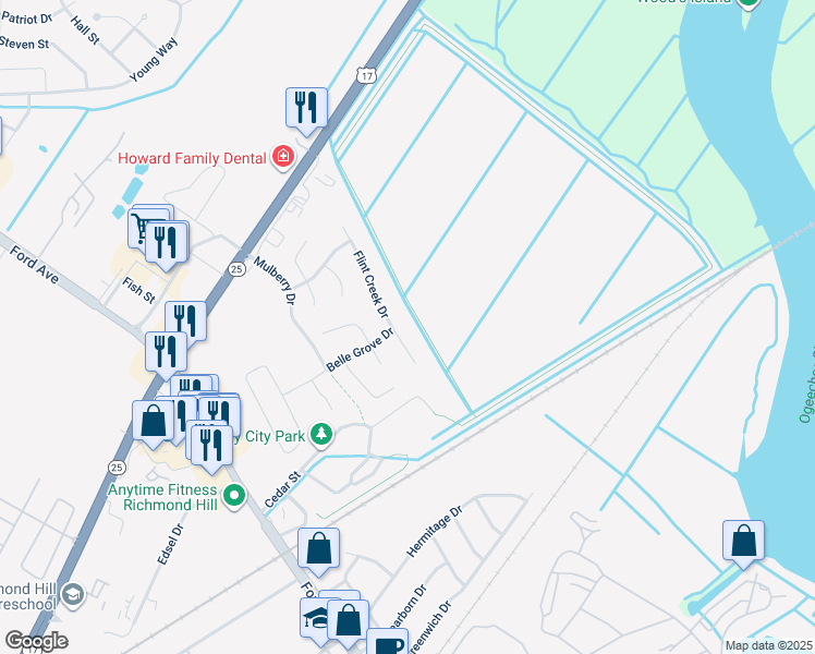 map of restaurants, bars, coffee shops, grocery stores, and more near 261 Flint Creek Drive in Richmond Hill