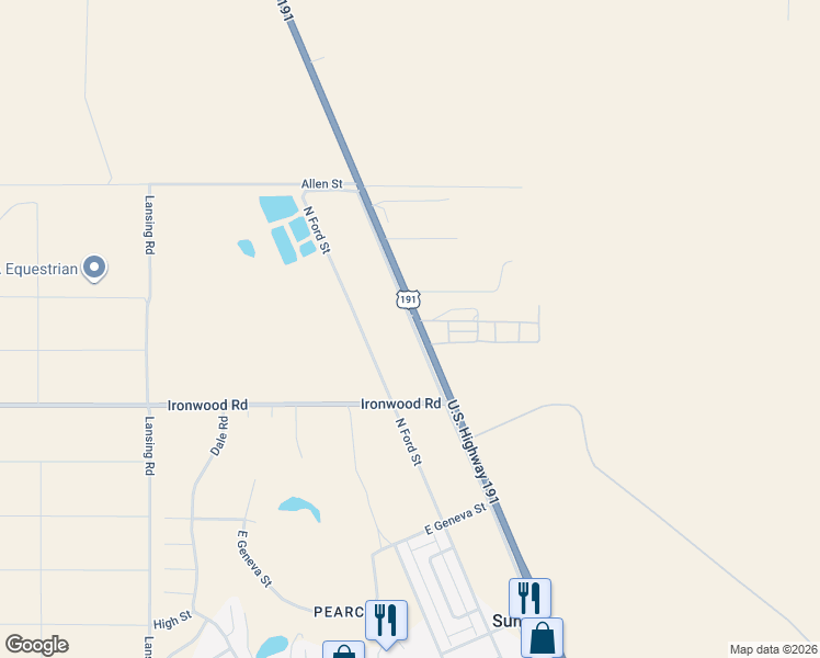 map of restaurants, bars, coffee shops, grocery stores, and more near 571 North Frontage Road in Cochise County