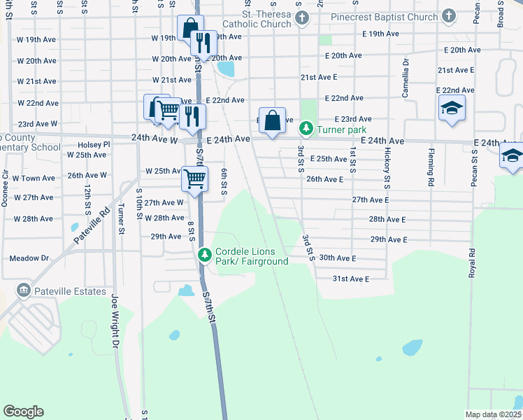 map of restaurants, bars, coffee shops, grocery stores, and more near 1708 South 5th Street in Cordele