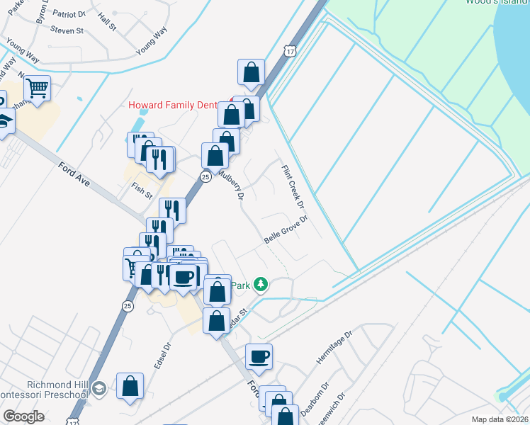 map of restaurants, bars, coffee shops, grocery stores, and more near 120 Arlington Court in Richmond Hill