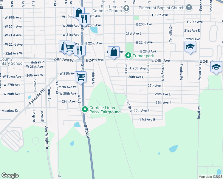 map of restaurants, bars, coffee shops, grocery stores, and more near 1708 South 5th Street in Cordele