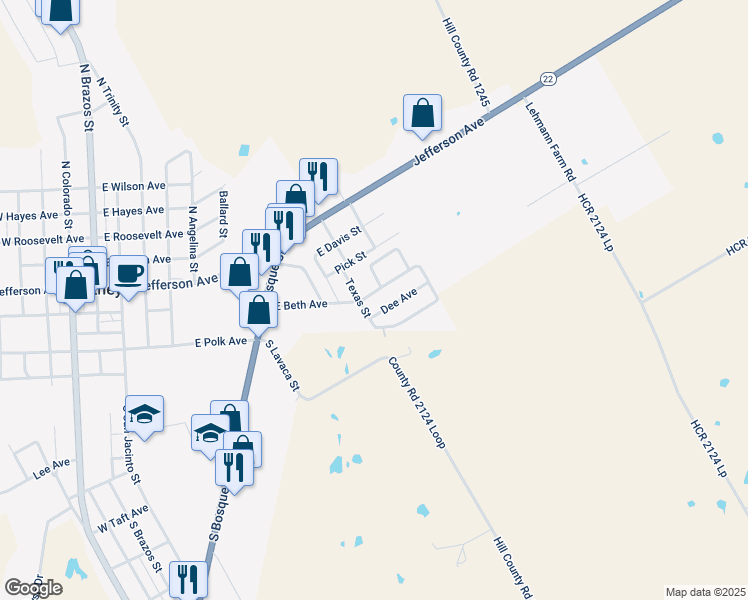 map of restaurants, bars, coffee shops, grocery stores, and more near 904 East Beth Avenue in Whitney