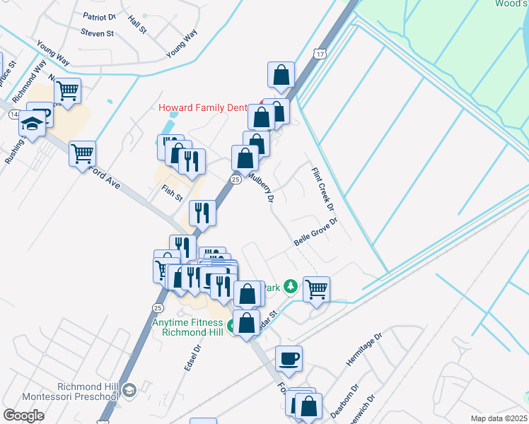 map of restaurants, bars, coffee shops, grocery stores, and more near 224 Mulberry Drive in Richmond Hill