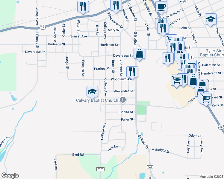 map of restaurants, bars, coffee shops, grocery stores, and more near 300 Alexander Street in Jacksonville