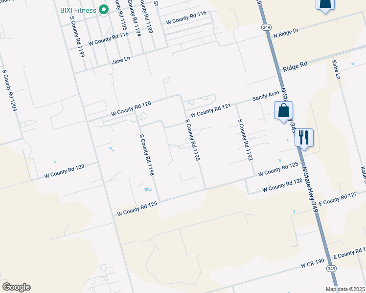 map of restaurants, bars, coffee shops, grocery stores, and more near 3710 South County Road 1195 in Midland