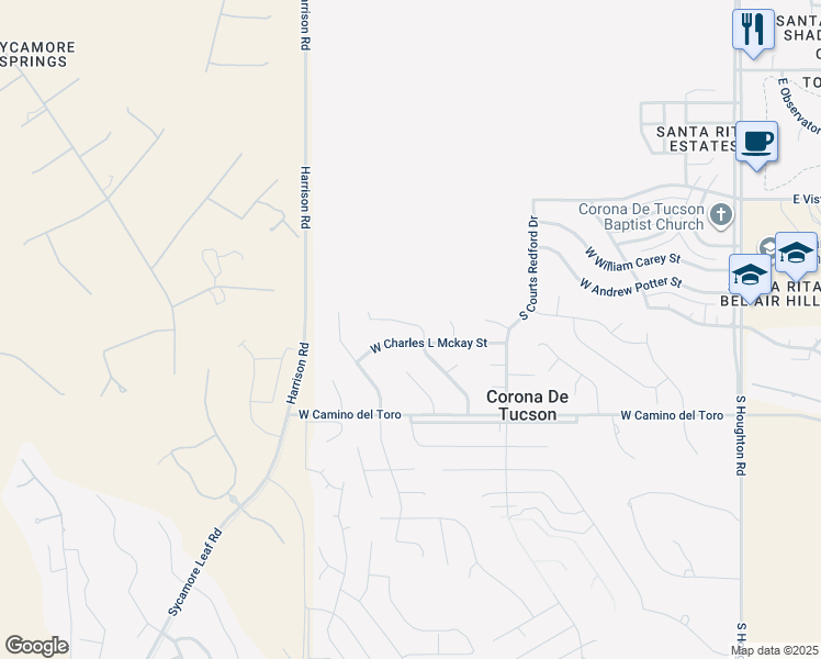 map of restaurants, bars, coffee shops, grocery stores, and more near 640 South Harry P Stagg Drive in Corona de Tucson