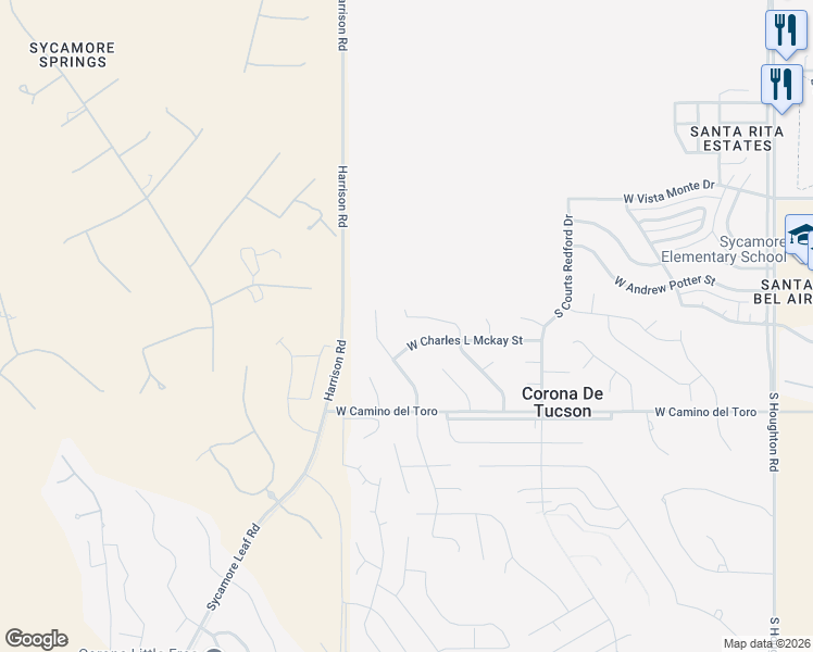 map of restaurants, bars, coffee shops, grocery stores, and more near 612 South Harry P Stagg Drive in Corona de Tucson