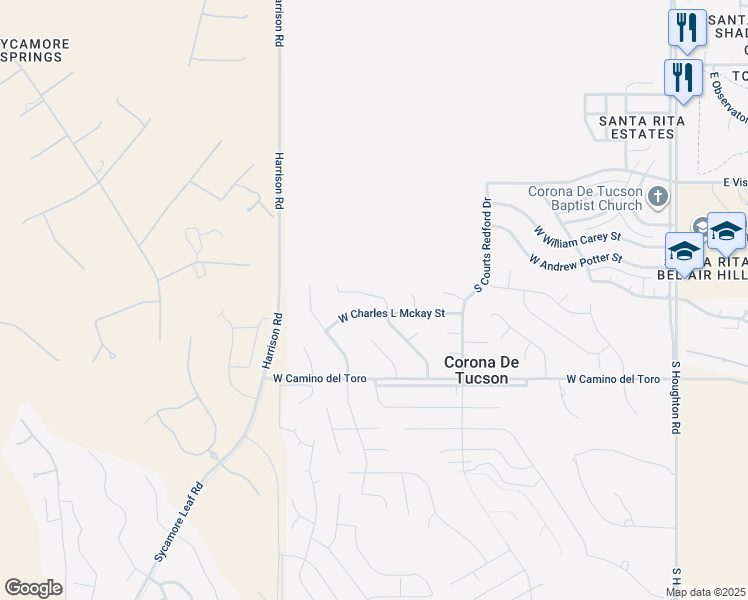 map of restaurants, bars, coffee shops, grocery stores, and more near 640 South Harry P Stagg Drive in Corona de Tucson