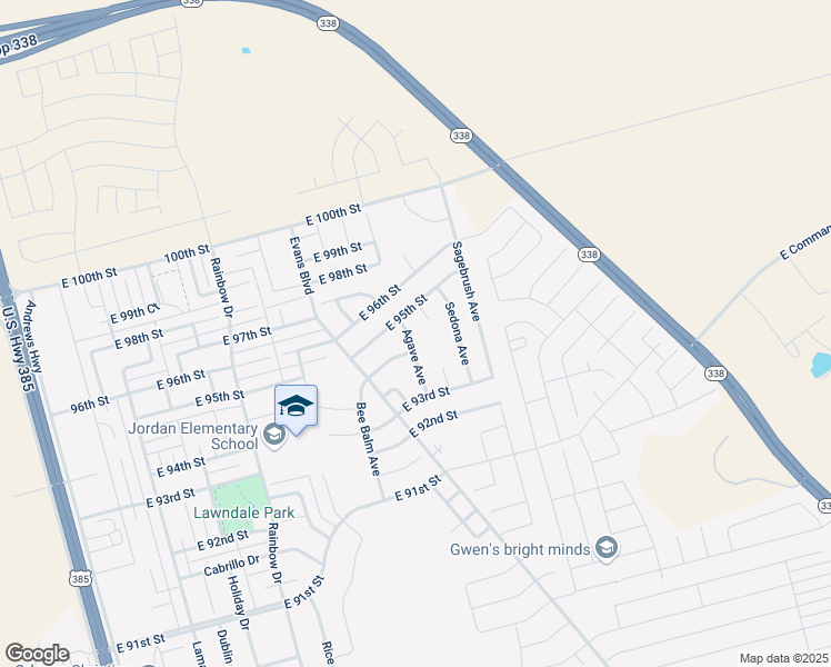 map of restaurants, bars, coffee shops, grocery stores, and more near 9404 Agave Avenue in Odessa