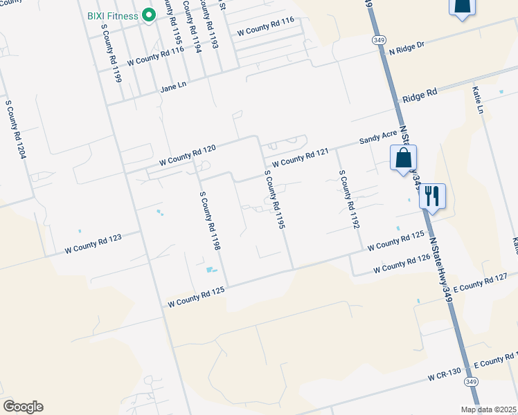 map of restaurants, bars, coffee shops, grocery stores, and more near 3710 South County Road 1195 in Midland