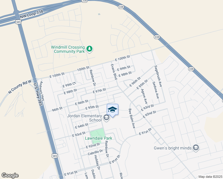 map of restaurants, bars, coffee shops, grocery stores, and more near 712 East 97th Street in Odessa