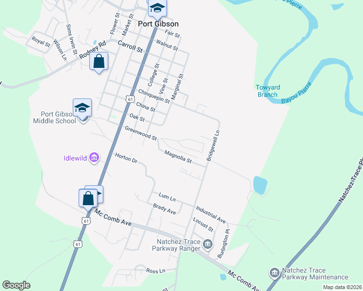 map of restaurants, bars, coffee shops, grocery stores, and more near Cemetary Drive in Port Gibson