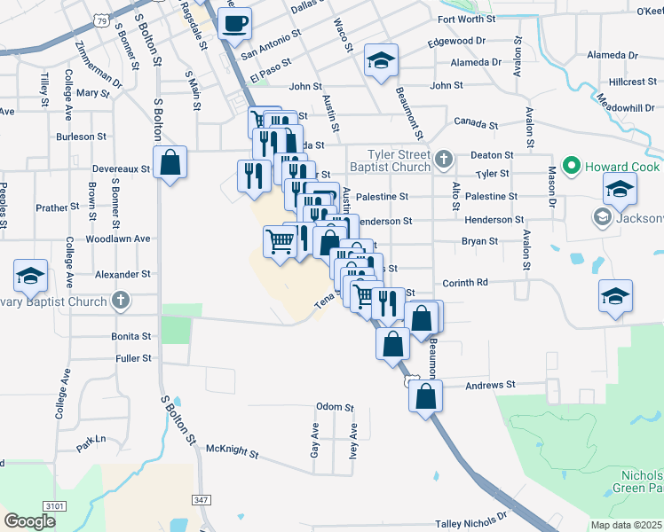 map of restaurants, bars, coffee shops, grocery stores, and more near 1313 South Jackson Street in Jacksonville