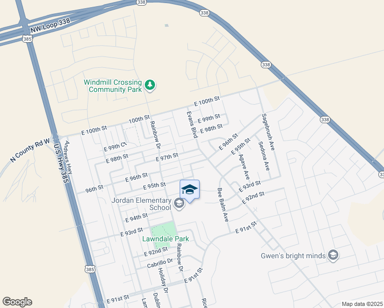 map of restaurants, bars, coffee shops, grocery stores, and more near 712 East 97th Street in Odessa