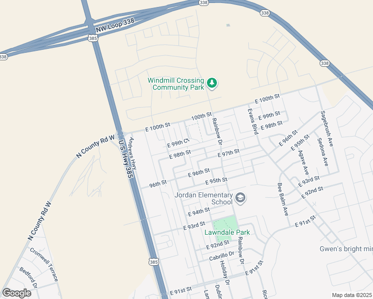 map of restaurants, bars, coffee shops, grocery stores, and more near 401 East 98th Street in Odessa