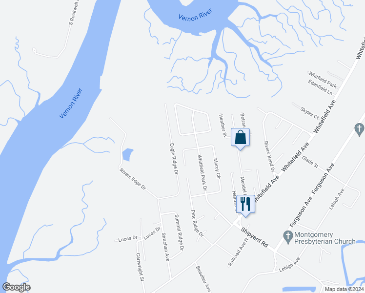 map of restaurants, bars, coffee shops, grocery stores, and more near 8 Marcy Court in Savannah
