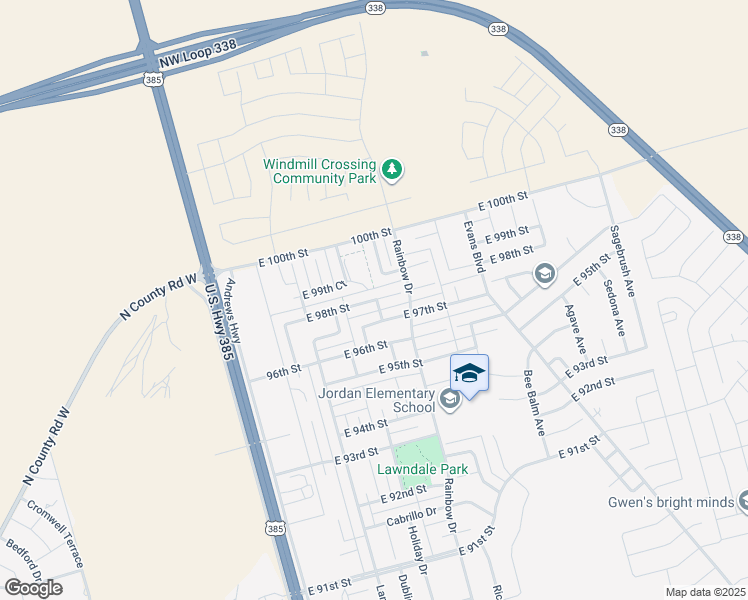 map of restaurants, bars, coffee shops, grocery stores, and more near 803 98th Street in Odessa