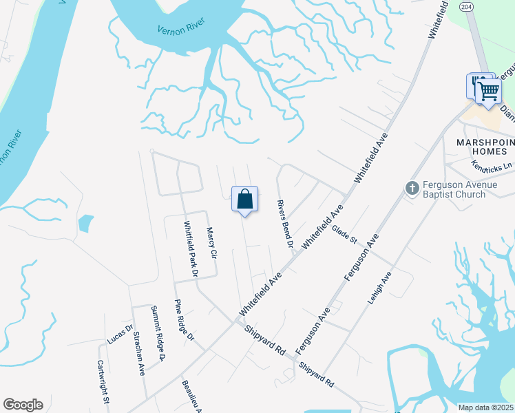 map of restaurants, bars, coffee shops, grocery stores, and more near 303 Betran Street in Savannah
