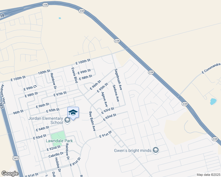 map of restaurants, bars, coffee shops, grocery stores, and more near 9404 Agave Avenue in Odessa