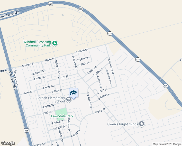 map of restaurants, bars, coffee shops, grocery stores, and more near 815-901 East 95th Street in Odessa