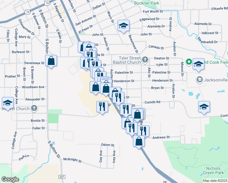 map of restaurants, bars, coffee shops, grocery stores, and more near 1313-1315 South Jackson Street in Jacksonville