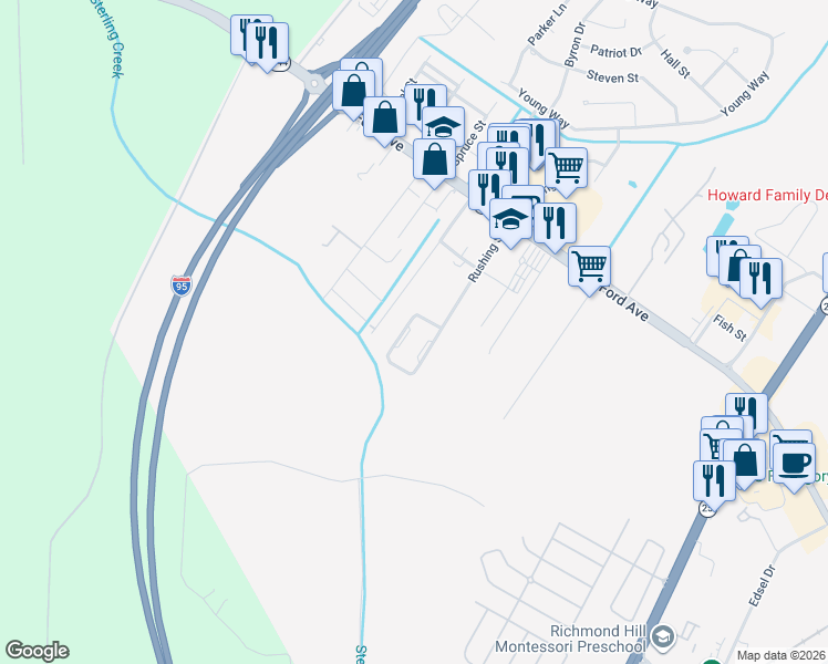 map of restaurants, bars, coffee shops, grocery stores, and more near 3005 Rushing Street in Richmond Hill