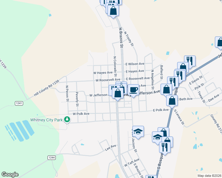 map of restaurants, bars, coffee shops, grocery stores, and more near 204 West Lincoln Avenue in Whitney