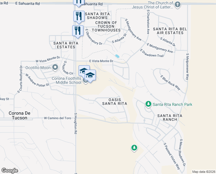map of restaurants, bars, coffee shops, grocery stores, and more near 574 South Desert Haven Road in Vail