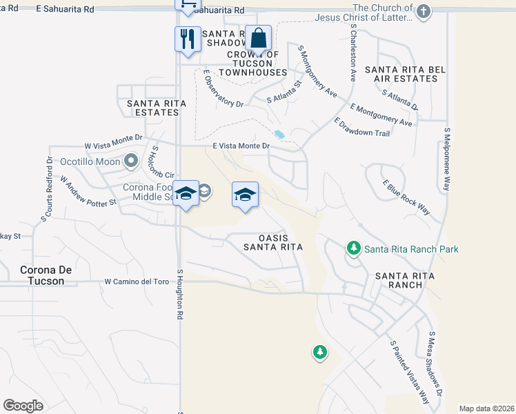 map of restaurants, bars, coffee shops, grocery stores, and more near 574 South Desert Haven Road in Vail