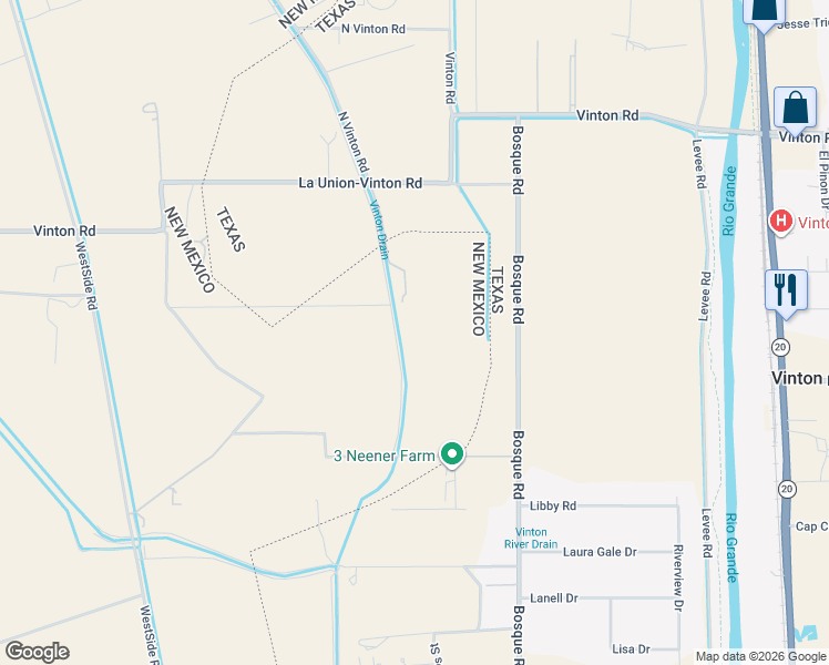 map of restaurants, bars, coffee shops, grocery stores, and more near North Vinton Road in Anthony