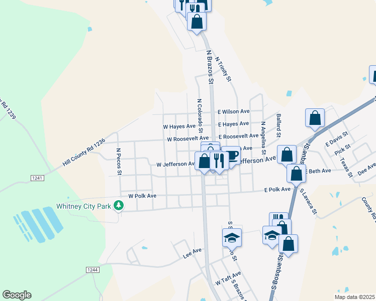 map of restaurants, bars, coffee shops, grocery stores, and more near 204 West Lincoln Avenue in Whitney