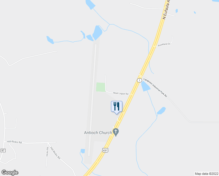 map of restaurants, bars, coffee shops, grocery stores, and more near 39 Neal Logue Road in Eufaula
