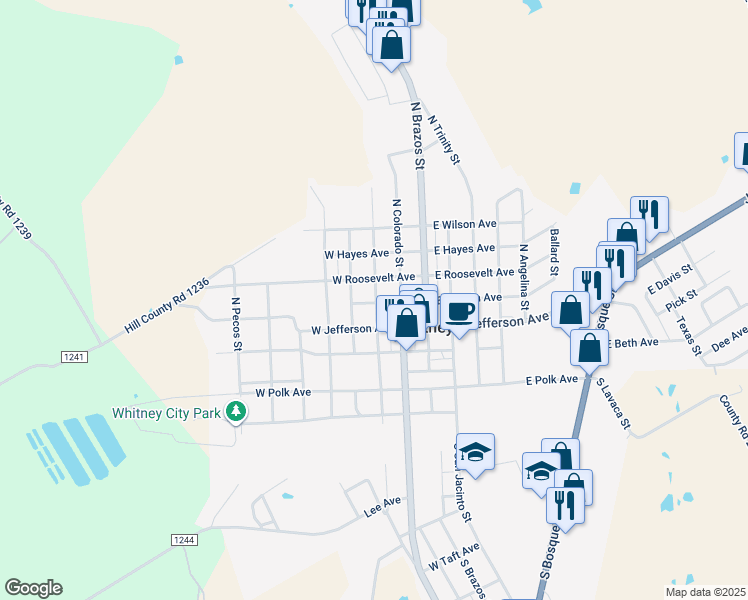 map of restaurants, bars, coffee shops, grocery stores, and more near 204 West Lincoln Avenue in Whitney