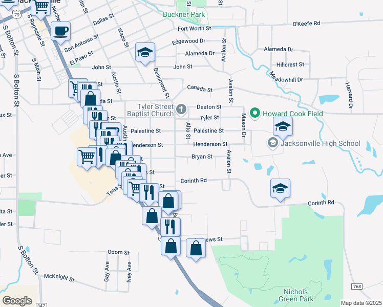 map of restaurants, bars, coffee shops, grocery stores, and more near 1004 Bryan Street in Jacksonville