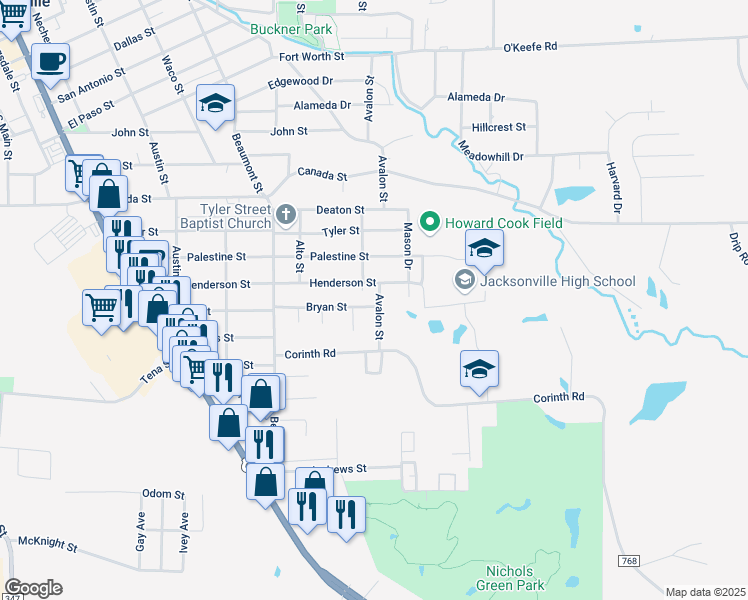 map of restaurants, bars, coffee shops, grocery stores, and more near 1024 Bryan Street in Jacksonville