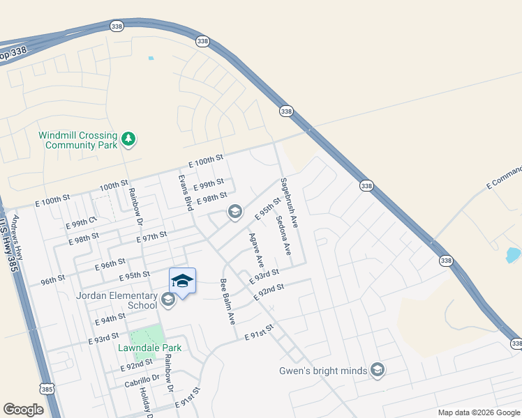 map of restaurants, bars, coffee shops, grocery stores, and more near 1015 East 95th Street in Odessa