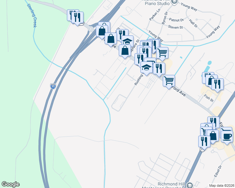 map of restaurants, bars, coffee shops, grocery stores, and more near 2025 Rushing Street in Richmond Hill