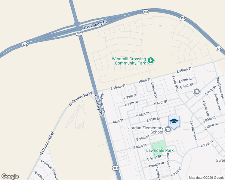 map of restaurants, bars, coffee shops, grocery stores, and more near 200 East 100th Street in Odessa