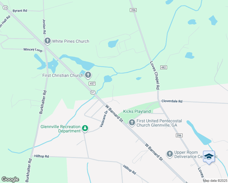 map of restaurants, bars, coffee shops, grocery stores, and more near 884 West Barnard Street in Glennville