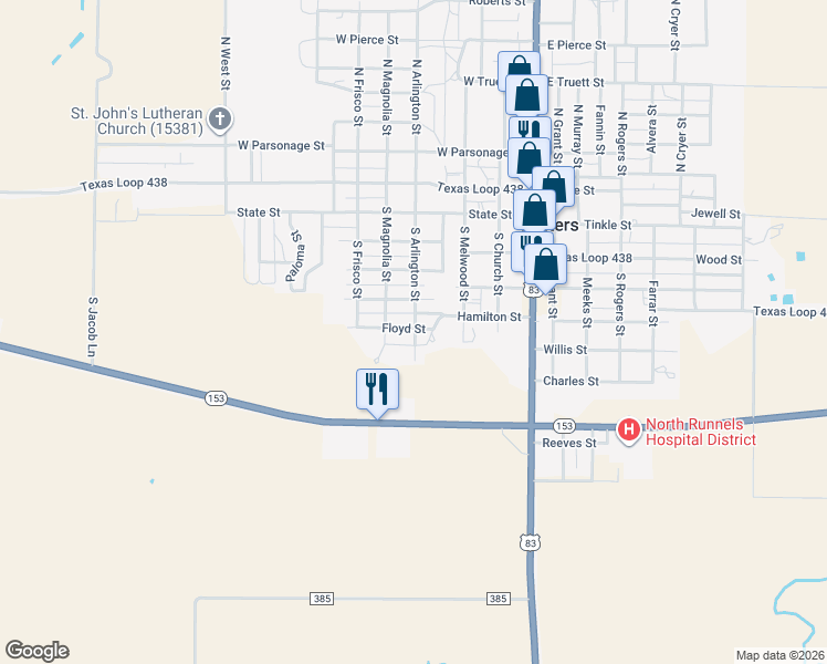 map of restaurants, bars, coffee shops, grocery stores, and more near 600 South Arlington Street in Winters