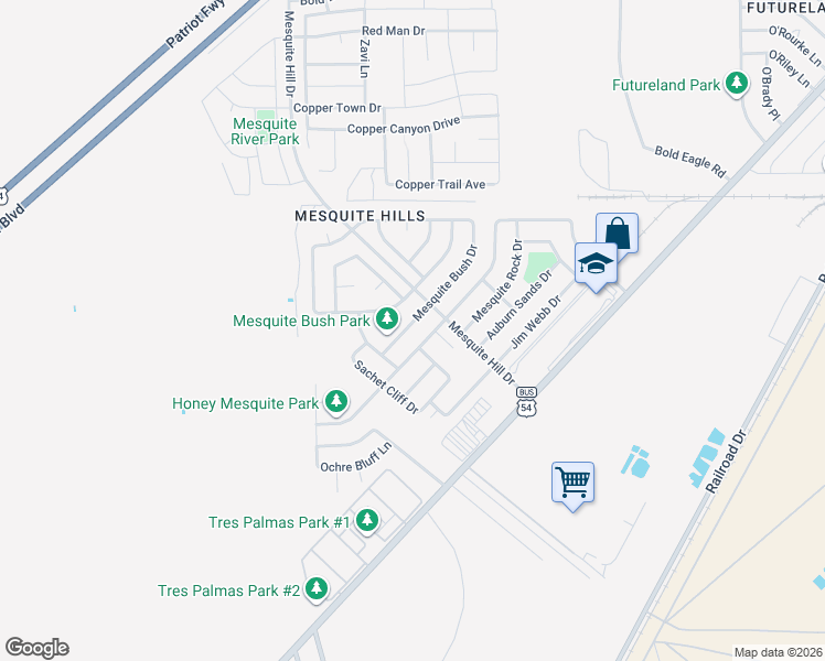 map of restaurants, bars, coffee shops, grocery stores, and more near 11808 Mesquite Bush Drive in El Paso