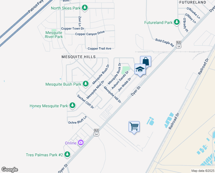 map of restaurants, bars, coffee shops, grocery stores, and more near 11856 Mesquite Rock Drive in El Paso